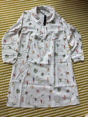 Girls' White Printed Cotton Nightgown - 12 days of Christmas